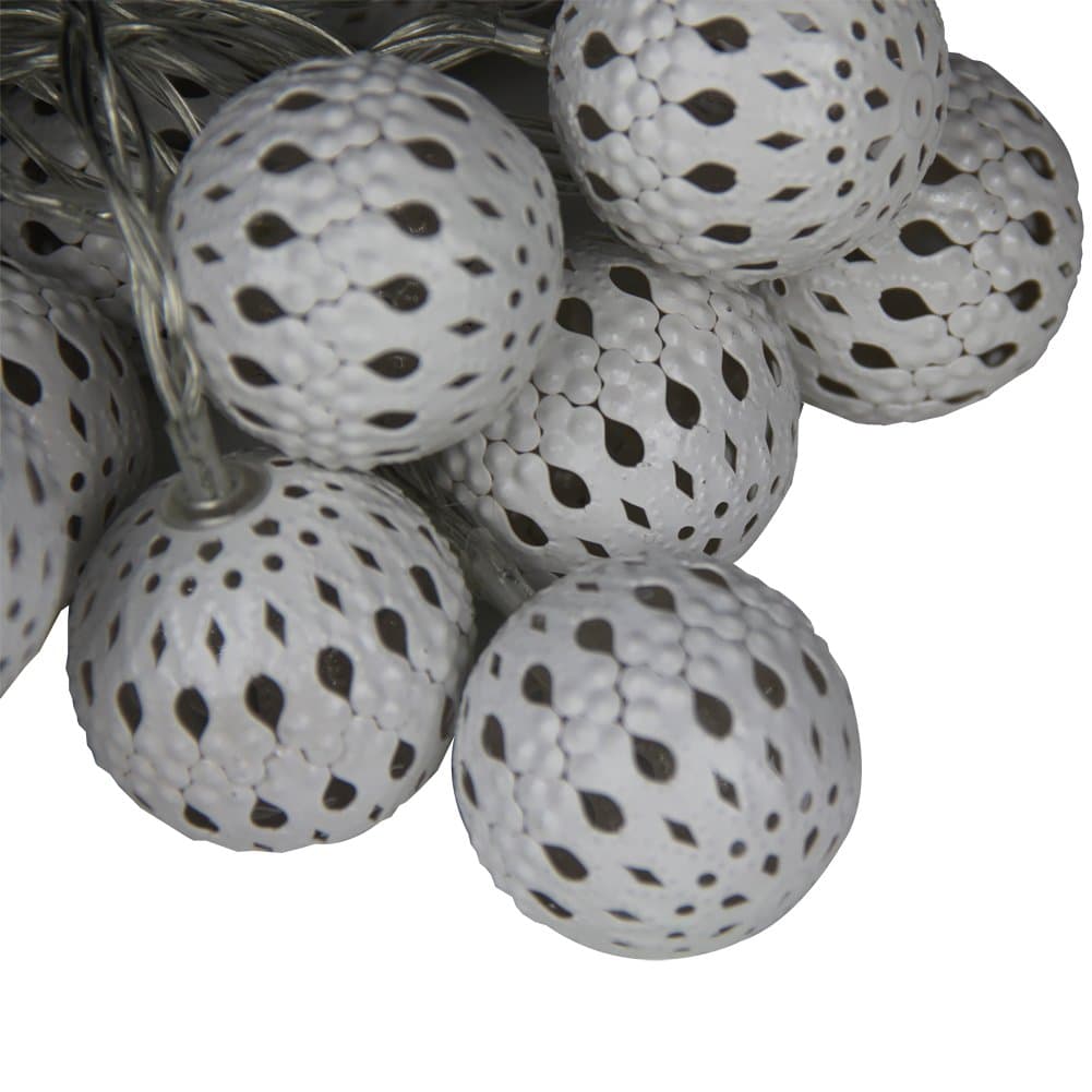 9.30Ft/2.80m 20 White Moroccan Ball Warm White LED String Lights Battery Operated for Home,Table,Christmas,Holiday,Party,Wedding,Garden,Event Decorative Lighting