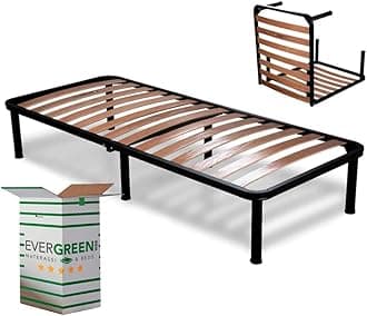 EVERGREENWEB – Folding Single Bed Frame 90x190-35 cm High with strong Iron Frame and Beech Wood Slats, Orthopedic Bed Base FULLY ASSEMBLED + 6 Legs for all Mattresses & Pillows, 100% ITALIAN