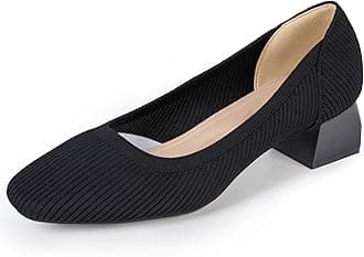 youngshow Womens Pumps Block Heels Square Toe Knit Comfortable Heel for Women Slip On Work Shoes for Woman Dress Classic Shoes Walk Office