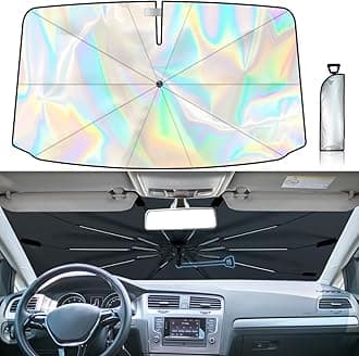 Windshield Sun Shade with 360° Rotating Shaft -Upgraded Car Sunshade, Car Umbrella Sun Shade Cover for UV Protection(Iridescent)