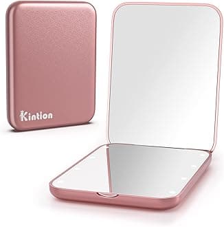Kintion Pocket Mirror, 1X/3X Magnification LED Compact Travel Makeup Mirror with Light for Purse, 2-Sided, Portable, Folding, Handheld, Small Lighted Mirror for Gift, Rose Gold
