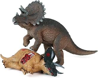 EOIVSHPlastic Dinosaur Toys Set, Battle-Damaged Triceratops Figure & Triceratops Corpse, Realistic Educational Dinosaur Figures for Collection Gift, Party Favors, Kids Toys, Christmas Birthday Gifts