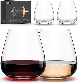 Stemless Wine Glasses Set of 4(17oz),Hand Blown Crystal for Red & White Wine, Ideal for Daily Use & Special Occasions,|Perfect Gifts for Men, Women
