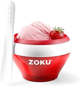ZOKU Ice Cream Maker, Compact Make and Serve Bowl with Stainless Steel Freezer Core Creates Soft Serve, Frozen Yogurt, Ice Cream and More in Minutes, BPA-free, Red