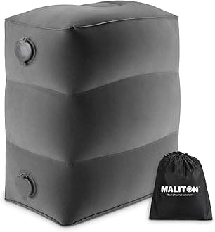 Maliton Inflatable Travel Foot Rest Pillow, Airplane Bed for Kids, Car Foot Leg Rest Pillow, Adjustable Height for Airplane, Car, Train, Home, Office(Dark Grey, 1 Pack)
