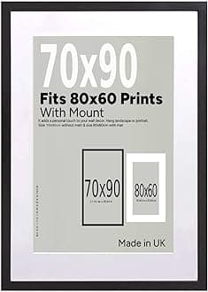 A2Z Home Solutions® Wall Photo Frame Black 70x90 cm Frame With 80x60 cm Mount Picture Poster Print With Clear HD Perspex 30x15 MM Moulding Mounting Hooks MDF Backboard