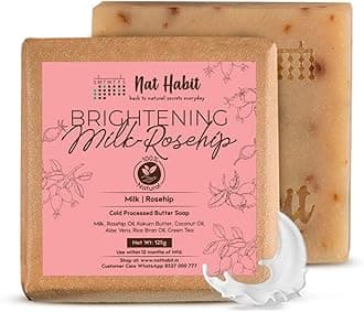Nat Habit Brightening Milk-Rosehip Bath Soap With Ayurvedic Cold Processed & Vit C For Cleansing, Skin Whitening, Tan Removal & Scar Reduction (125gm)