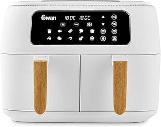 – SD10410WHT Nordic Duo 13-in-1 Air Fryer with Dual Non-Stick Baskets, Swan Cyclone Technology, 13 Pre-Set Functions, Match Cook, 8L, 1600W - 1800W, White