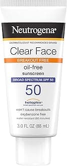 Neutrogena Clear Face Liquid Lotion Sunscreen for Acne-Prone Skin, Broad Spectrum SPF 50 UVA/UVB Protection, Fragrance & Oxybenzone Free Facial, Non-Comedogenic, Unscented, 3 Fl Oz