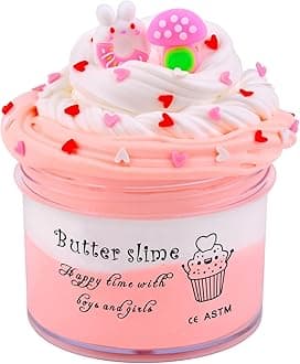 Funny Butter Slime with 2 Fun Add Ins, Pre-Made Slime Toys for Kids, Stress Relief White and Pink Butter Toys, Super Soft Party Favors Sludge Toy (200 ML)Carbonfree Certified