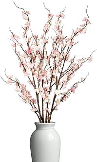 4 PCS Artificial Plum Blossom Party Decorations Fake Cherry Flowers Faux Long Stems Wintersweets Silk Flowers Arrangement for Wedding Home Office Bedroom Spring Decor(Light Pink)