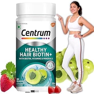 Centrum Healthy Hair Biotin+ | 30 Gummies for Men & Women 18+ | 100% RDA of Biotin, Amla, Vitamins & Minerals | Hair Health Gummies Biotin+ | 100% Veg