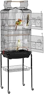 Yaheetech 64'' Bird Cage, Open Top Parakeet Cage w/Slide-Out Tray, Feeders, Detachable Rolling Stand, Bird Cages for Parrot, Cockatiel, Budgie, Parakeets, Lovebird, Small Medium Birds