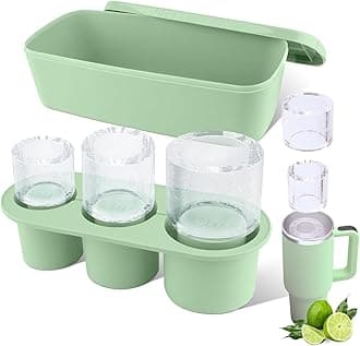 Ice Mold for Stanley Cup 30-40 oz Tumbler Cup Ice Mold, Silicone Ice Cube Tray With Lid and Bin for Chilling Cocktails, Whiskey, Drinks, Coffee, Easy Fill and Release Ice Maker (Green)
