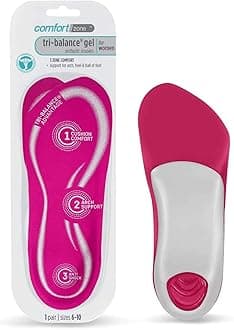 Comfort Zone Tri-Balance Gel Orthotic Insoles for Women, Sizes 6-10, 1 Pair