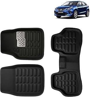 KINGSWAY Accessories Premium 3D Car Floor Mats Only Compatible with Maruti Suzuki Baleno Year 2019 to 2022 All Model, Set of 3, 100% Waterproof Tray Shape PVC 3D Car Foot Mats Anti-Slip Car Mat, Black