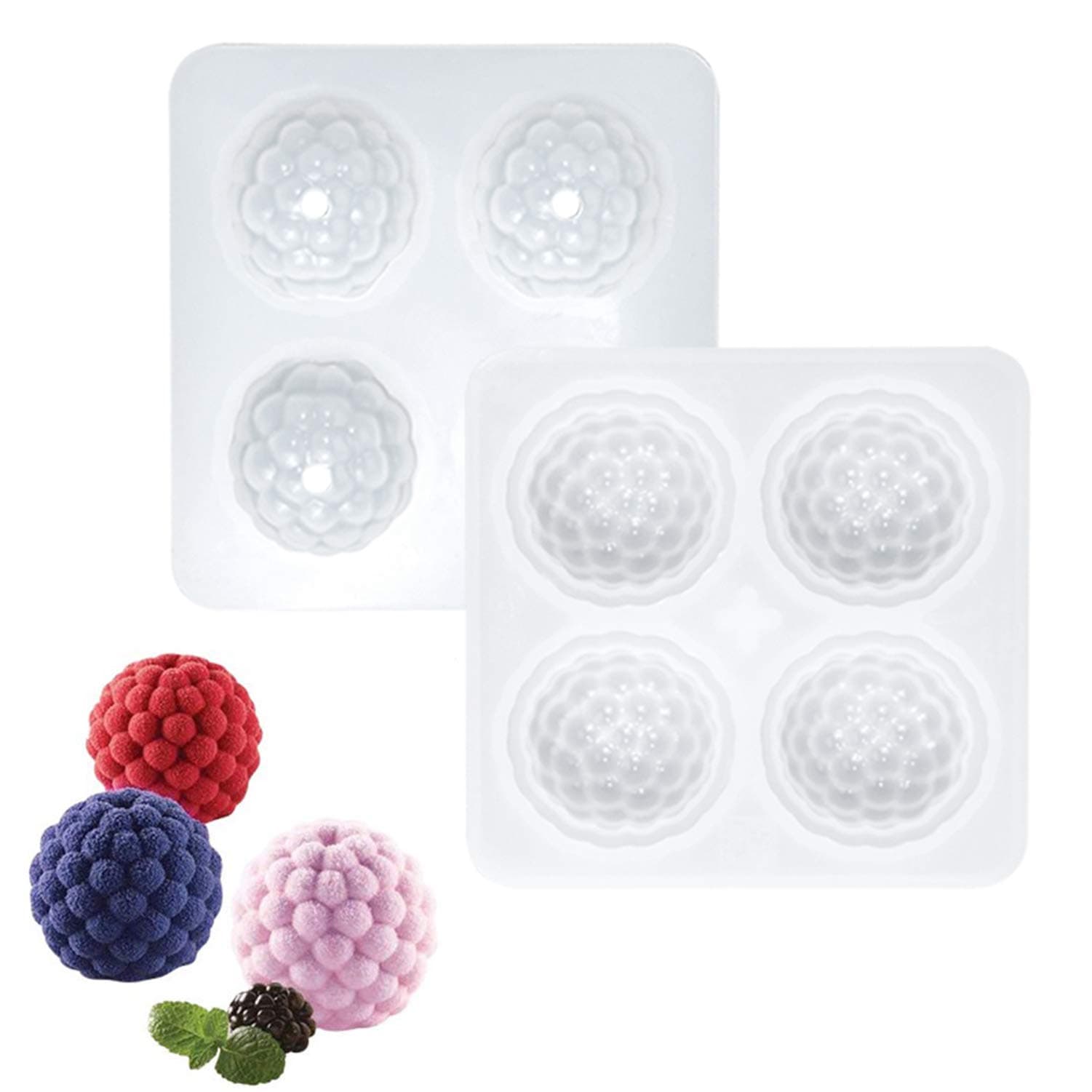 OCPO KITCHEN 3D Raspberry Silicone Mold for Baking Mousse Cake, Candy, Chocolate, Truffle, French Dessert, Pastry, Cupcake, Fruit Ice Cream Mould, Cake Decoration Mold, Raspberry Shape (4-Cavity)