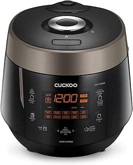 CRP-P1009SB | 10-Cup (Uncooked) Pressure Rice Cooker | 12 Menu Options: Quinoa, Oatmeal, GABA/Brown Rice & More, Made in Korea | Black/Copper