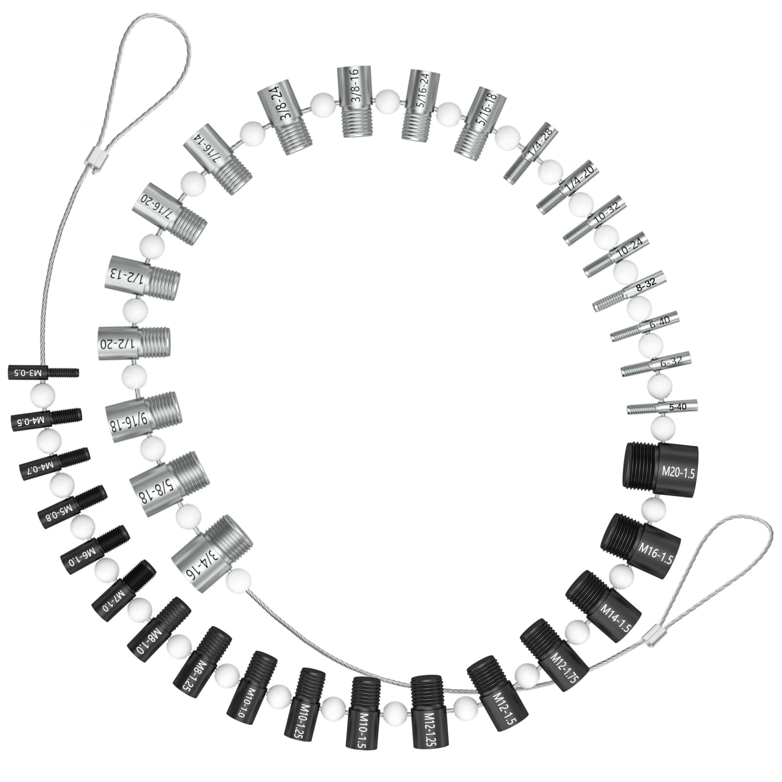 (Patent)CKE Upgraded Nut & Bolt Thread Checker Wire Loop Design - 44 Male/Female - Inch & Metric Detachable Nut and Bolt Thread Size Checker Identifier Gauges