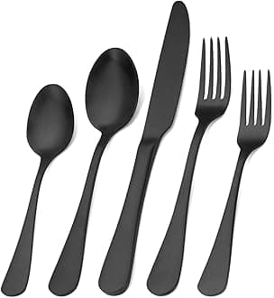 SHARECOOK Matte Black Silverware Set, Satin Finish 30-Piece Stainless Steel Flatware Set, Kitchen Utensil Set Service for 6,Tableware Cutlery Set for Home and Restaurant, Dishwasher Safe