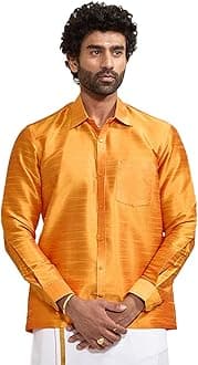 Vastramay Men's Silk Blend Ethnic Shirt | Full Sleeves South Indian Traditional Shirt | Festive, Wedding, Casual Wear