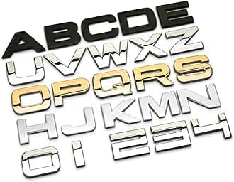 Custom Car Emblem 3D Chrome Metal Letters Number 5 Pieces Car Badges of Front Grill Hood Emblem Side Tailgate Letters Sticker Black Silver Compatible with Automobile, Motorcycle, Truck (Style A)