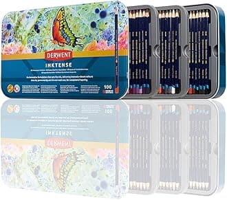 Derwent Inktense Pencils Art Set, 100 Permanent Watercolour Pencils Set in Tin, Premium Coloured Pencils for Adults, Water-Soluble Indelible Pencil Collection, 4mm Core, Professional Quality (2306130)