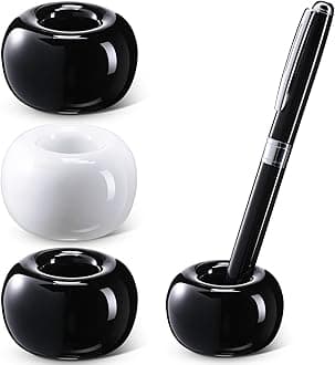 3 Pcs Ceramic Pen Holder Sleek Mini Ceramic Toothbrush Holder Stand for Bathroom Vanity Countertops Single Pen Stand for Desk Home Office School Students Teachers, Black and White
