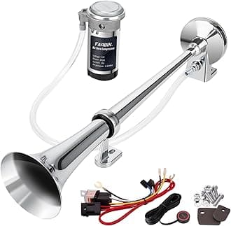 FARBIN 12V 150db Air Horn kit, Chrome Zinc Air Horn for Truck, Train Horn Kit for Trucks with Switch for Any 12V Vehicles