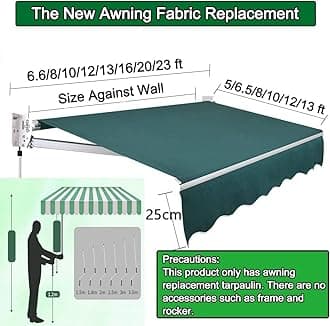 Retractable Patio Awning Replacement Fabric (Without Frame) Waterproof Shade Sun Shade Awning Cover Outdoor Patio Canopy Sunsetter Deck Awnings Polyester(E,(16x13ft) 5x4m)