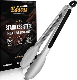 Kitchen Tongs - 9 inch Heavy Duty Food Tongs, Ergonomic Grip Superior Stainless Steel and Non-Slip Heat Resistant handle - Perfect for Cooking, Salad, Grilling, Barbecue,Dishwasher safe