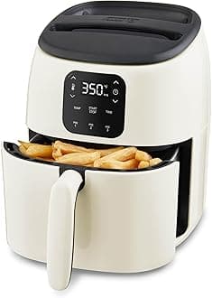 DASH Tasti-Crisp™ Ceramic Air Fryer Oven, 2.6 Qt., Cream – Compact Air Fryer for Healthier Food in Minutes, Ceramic Nonstick Surface, Ideal for Small Spaces - Auto Shut Off, Digital, 1000-Watt