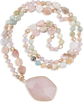 Long Necklaces for Women Boho, Oval Waterdrop Turquoise Pendant, Natural Ston...