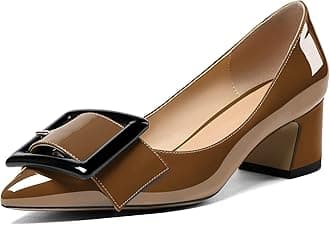 Eldof Pointed Toe Pumps,Classy 2 Inches Block Heel Chic Pumps, Confort Buckle Heel for Office Wedding Dress