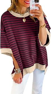Womens Tops Casual Short Sleeve Sweatshirt Crewneck Striped Shirt Pullover T Shirts Loose Blouses