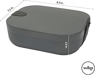 W&P Porter Lunch Box, 3 Compartment Bento Box Style Portable Adult Lunch Box with Snap Strap- Food Container, BPA Free, Dishwasher and Microwave Safe, Charcoal