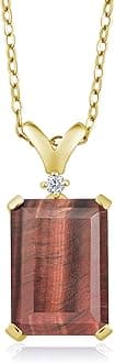 Gem Stone King 5-10 Cttw Gemstone Birthstone and White Diamond Pendant Necklace for Women | 18K Yellow Gold Plated Silver | Emerald Cut 14X10MM with 1MM Round Accent | 18 Inch Chain