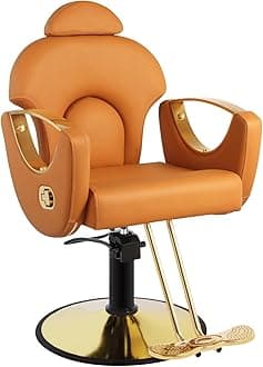 Salon Chair, Reclining Salon Chair for Hair Stylist, Barber Chair with Heavy Duty Hydraulic Pump, Hair Salon Chair Tattoo Chair Braiding Chair Beauty Spa Equipment, 360° Swivel, Brown