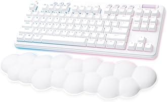 Logitech G715 Wireless Mechanical Gaming Keyboard with LIGHTSYNC RGB, LIGHTSPEED, Clicky Switches (GX Blue), and Keyboard Palm Rest, PC/Mac Compatible - White Mist