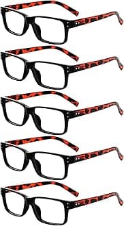 Eyekepper Mens Vintage Reading Glasses-5 Pack Black Frame with Tortoie Arms Glasses for Men Reading, Reader Eyeglasses Women