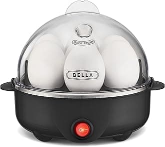 BELLA Egg Cooker, Rapid Boiler & Poacher, Meal Prep Essential, Family Sized Meals: Make Up To 7 Large Boiled Eggs, Dishwasher Safe Lid with Cool-Touch Handles, Poaching Tray Included, Black