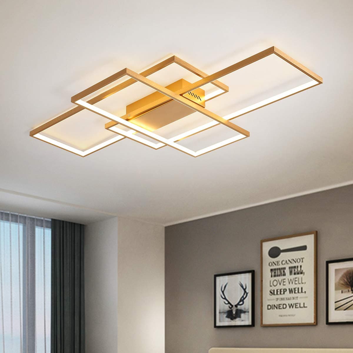 Dimmable Ceiling Light 50W,3 Square Gold LED Ceiling Light with Remote Control 3 Colors,Modern LED Chandelier Flush Mount Ceiling Lamp Fixtures for Living Dining Room Bedroom Kitchen