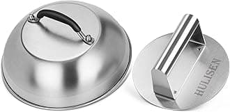 HULISEN Cheese Melting Dome & Smashed Burger Press, 6.2" Grill Press with 9" Basting Cover, Stainless Steel Burger Smasher, Griddle Accessories Kit for Flat Top Grill Cooking Indoor/Outdoor