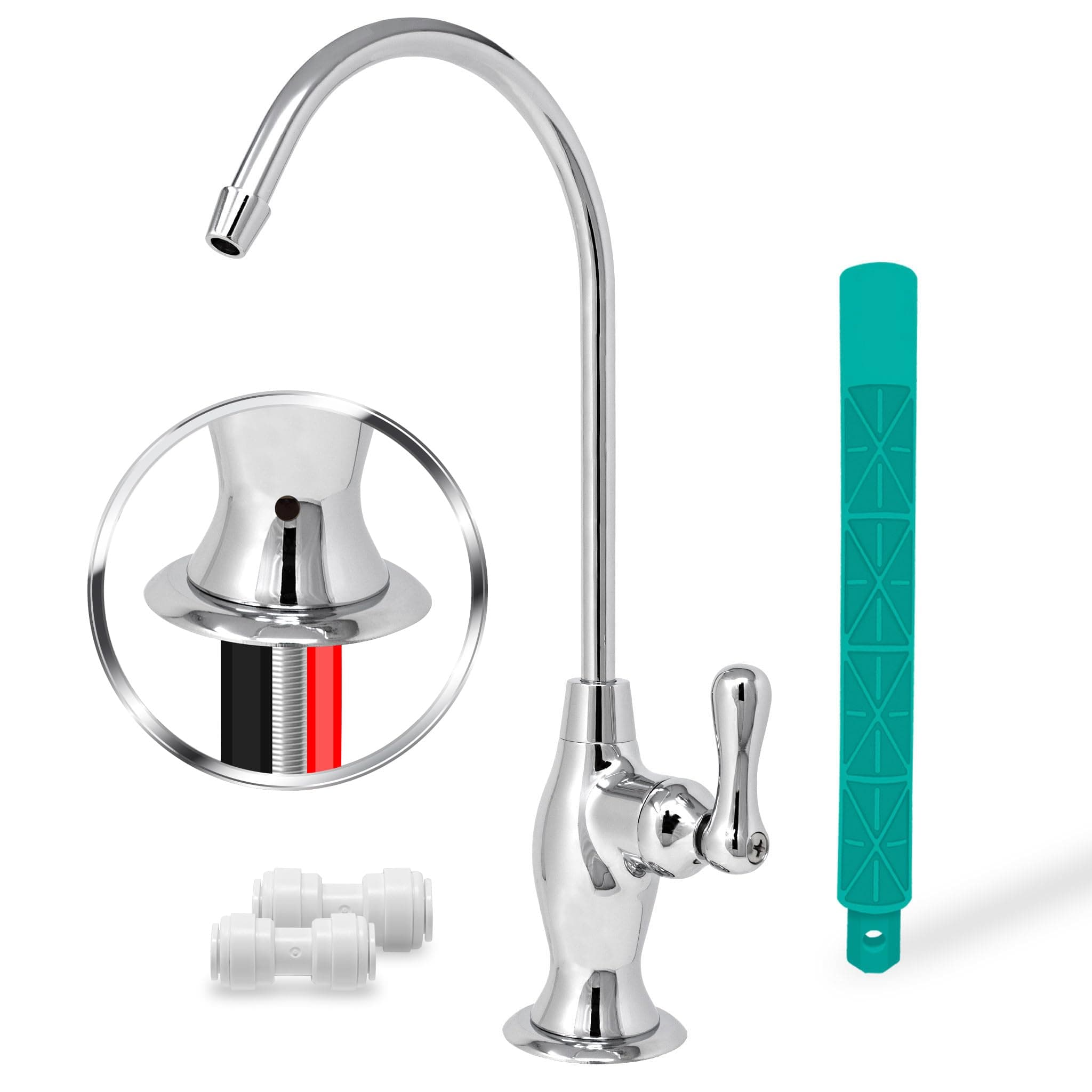 Metpure Airgap RO Faucet with 3-Connection Ports. NSF Certified Reverse Osmosis Drinking Water Filtration System Water Dispenser (Chrome) with Pre-Inserted Tubing and Install Tool. Vase Style.