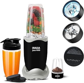 INALSA Mixer Grinder|3 Jar & 600 W Copper Motor| Blenders for Smoothies and Juices| Smoothie Maker Blender|Nutri Blender | 2 Blades |2Yr Warranty,Jazz 600-3 Jar