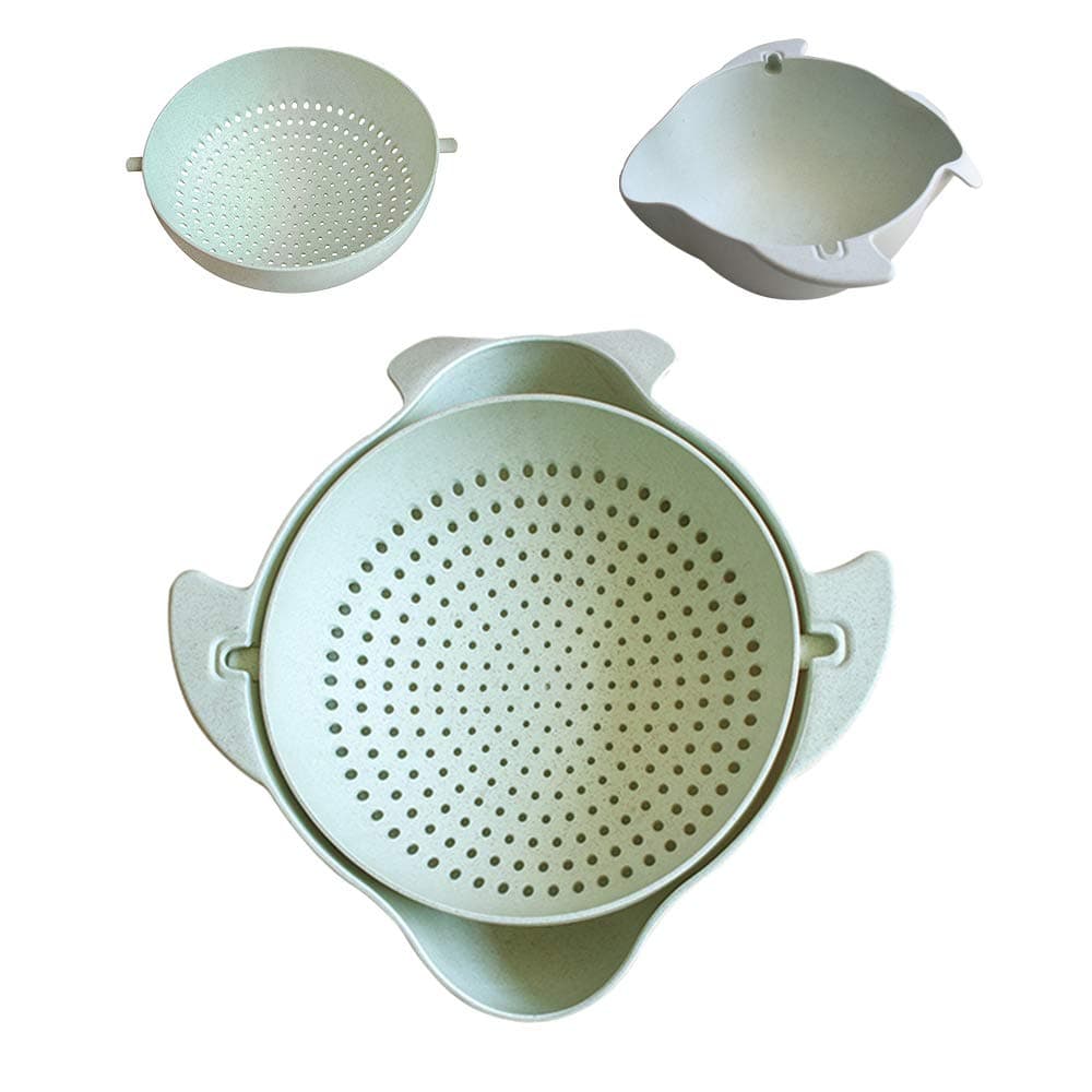 Lidard Kitchen Colander, Small Strainers and Colanders, 2 in 1 Strainer Colanders Set, Plastic Fruit Washing Bowl, Green