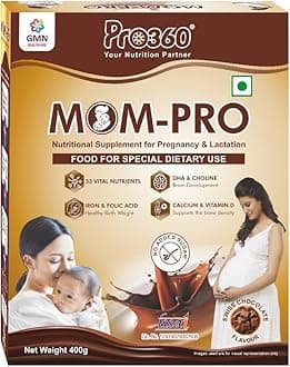 MOM-Pro Protein Powder for Pregnant Women | 400gm Swiss Chocolate Flavour Nutrition for Pregnancy | Mother Protein Powder | Vital Nutrients to Support Baby Brain Development