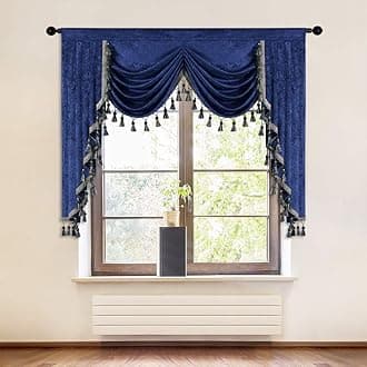 ELKCA Royal Blue Curtain Valance for Living Room Thick Chenille Window Curtains for Bedroom Waterfall Valance, Rod Pocket (W69inch, 1 Panel)