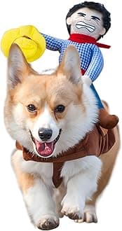 NACOCO Cowboy Rider Dog Costume for Dogs Clothes Knight Style with Doll and Hat for Halloween Day Pet Costume (M)