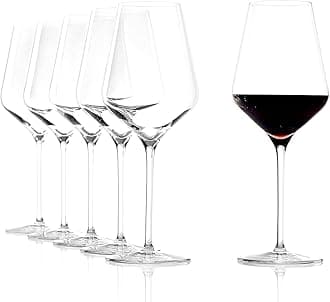 ROSEFINCH Crystal Wine Glasses,Champagne Red Wine Glass, 360 ml, Laser Cut Thin Rim, Long Stem, Perfect for Red or White, Ultra-Thin Light Weight for Wine Tasting, Perfect Glass Gifts, Set of 6,Clear.